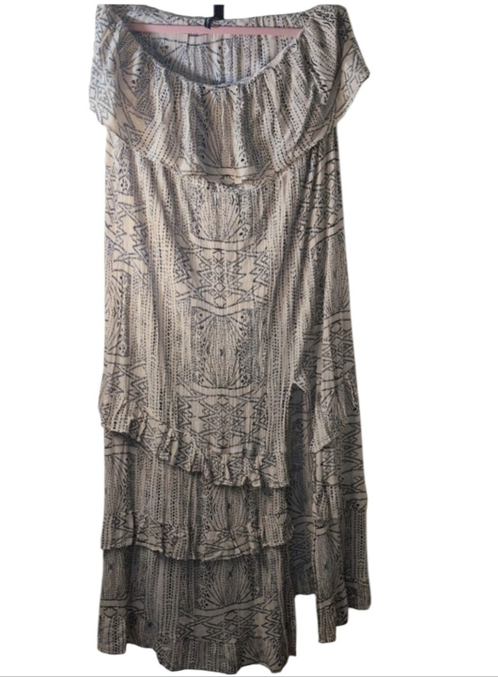 Bohemian Tiered Ruffle Maxi Dress in Cream and Black, Size XXL